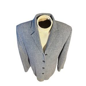 Vintage L.L. Bean Women Blazer 16R Shetland Wool Blue Houndstooth Turkey 276